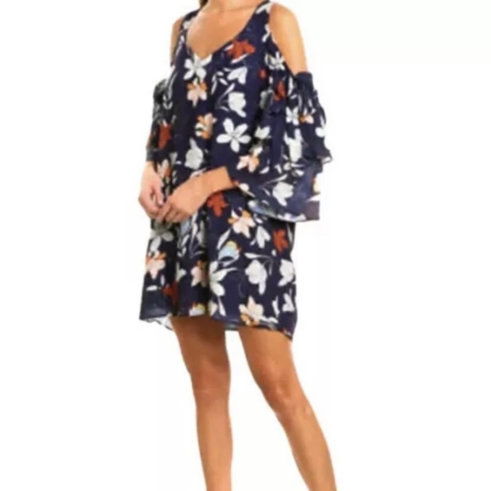 Revolve Parker Navy Floral Cold Shoulder Dress
